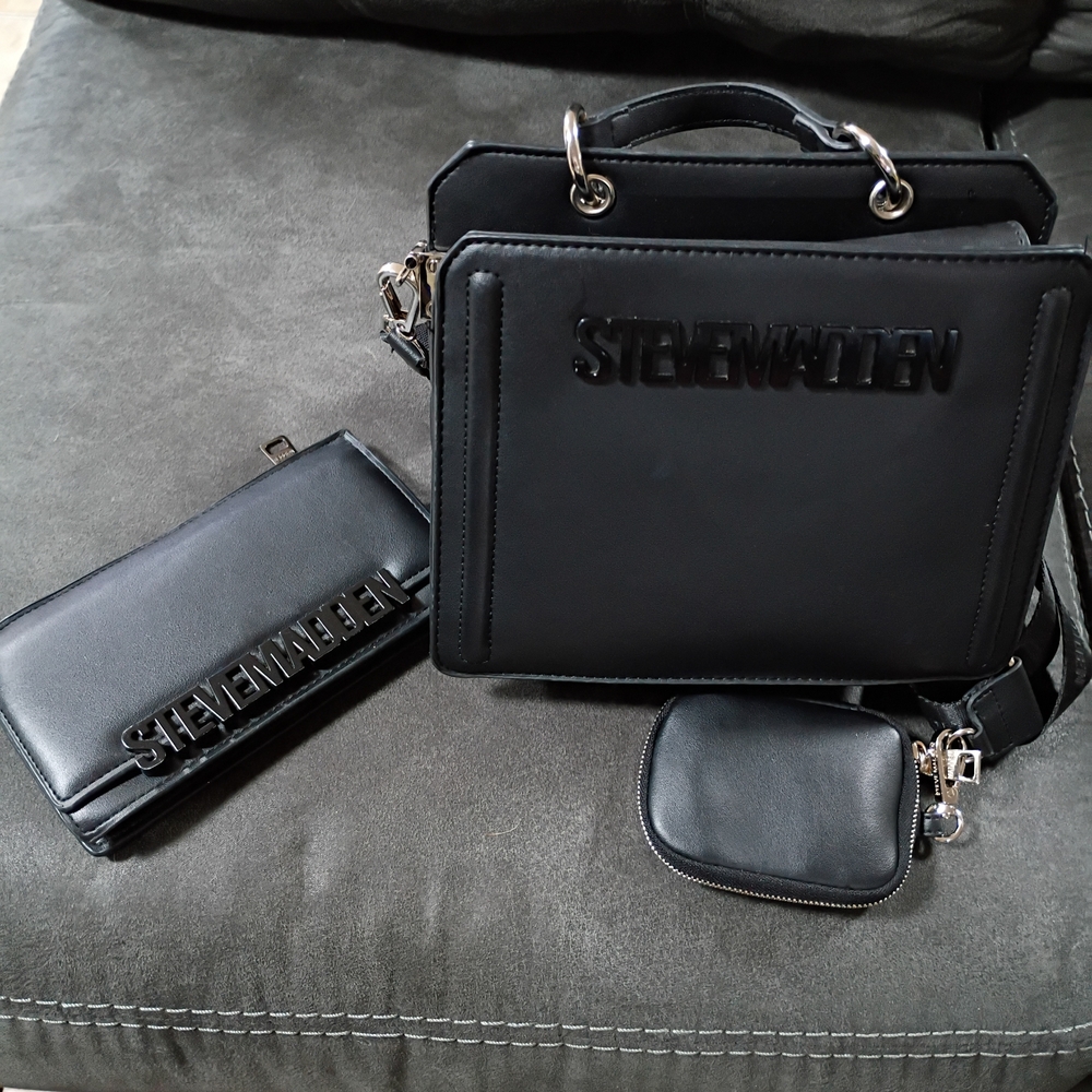 Steve Madden Black Women's Purse And Wallet Set